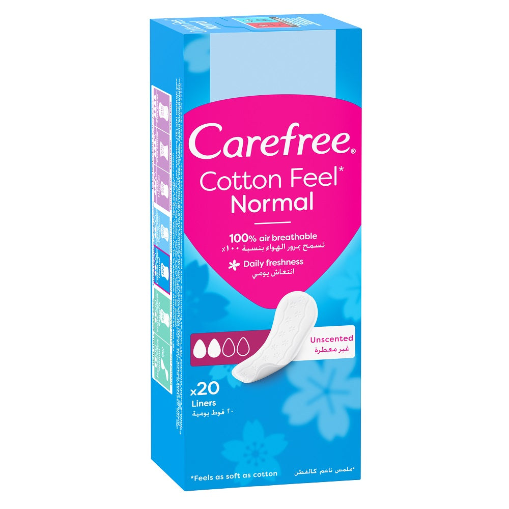 Carefree Normal Cotton Unscented Pads 20 pads - كيرفري فوط يومية قطن عادية غير معطر 20 فوطة