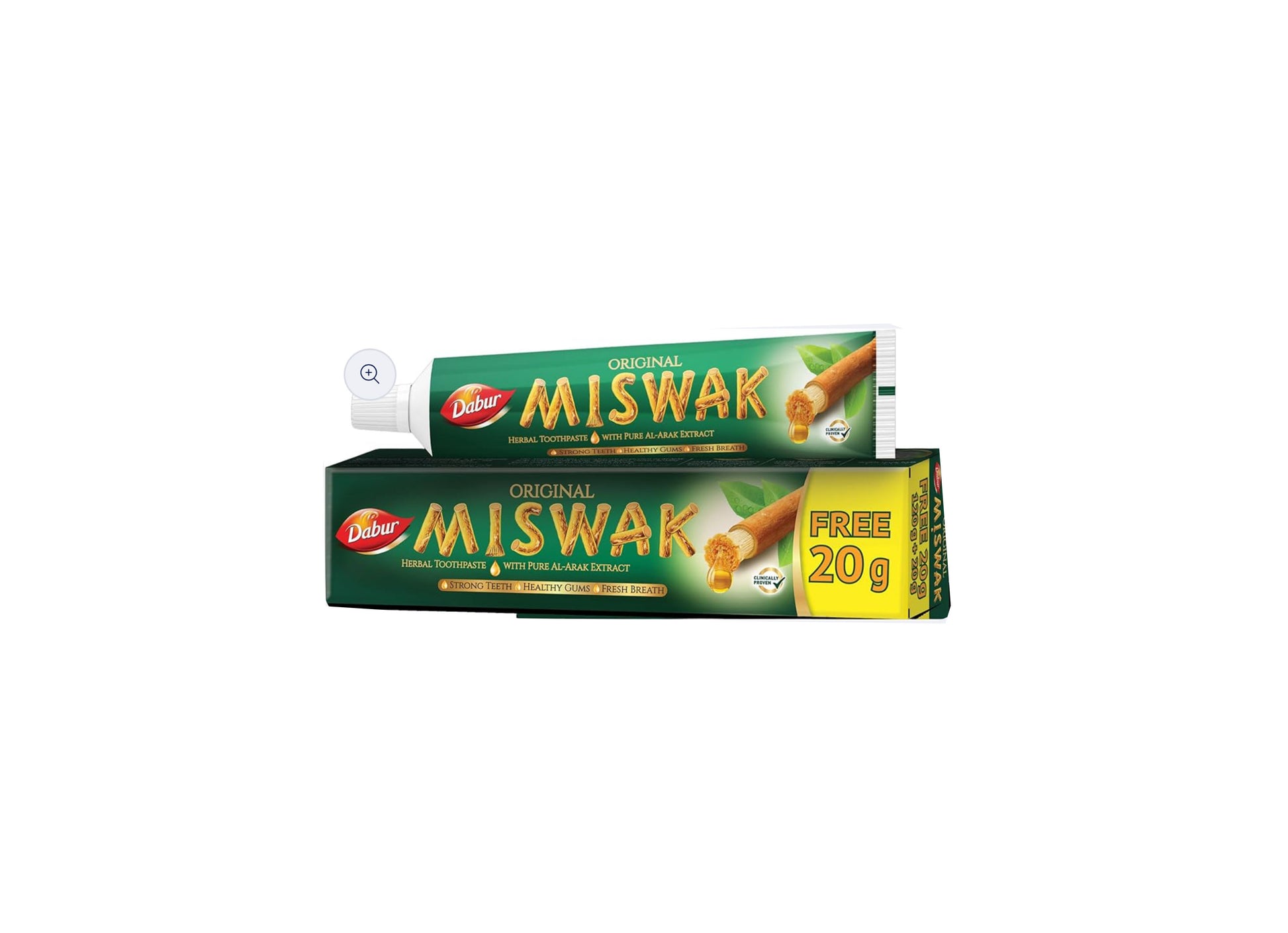 Dabur Miswak Herbal Fresh Toothpaste (120g)+20g Free - معجون أسنان دابر مسواك العشبي المنعش (120 جم) + 20 جم مجانًا