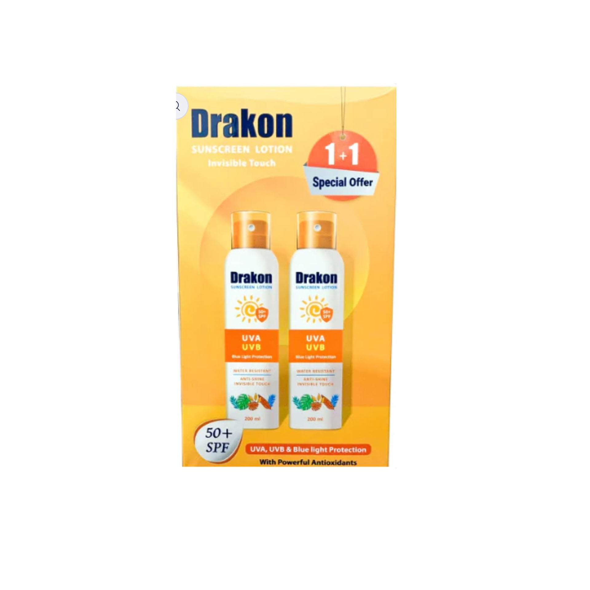Drakon sunscreen lotion 200ml 1+1 offer pack - دراكون صن سكرين لوشن 1+1 عرض