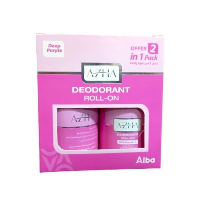 AZHA DEEP PURPLE WHITENING ROLL ON DEEP HAIR GROWTH DEEP 1+1 - أزها  مزيل العرق للتبييض وتأخير نمو الشعر عبوتين 1+1