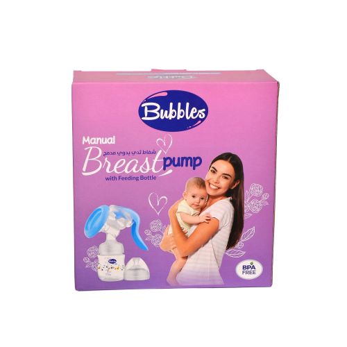 Bubbles Manual Breast Pump with Feeding Bottle - بابلز مضخة الثدي اليدوية مع زجاجة الرضاعة