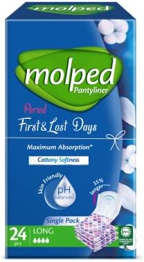 Molped Pantyliner Period 1st & Last Days Long 24 Pads - مولبد فوطة صحية طويل 24 فوطة