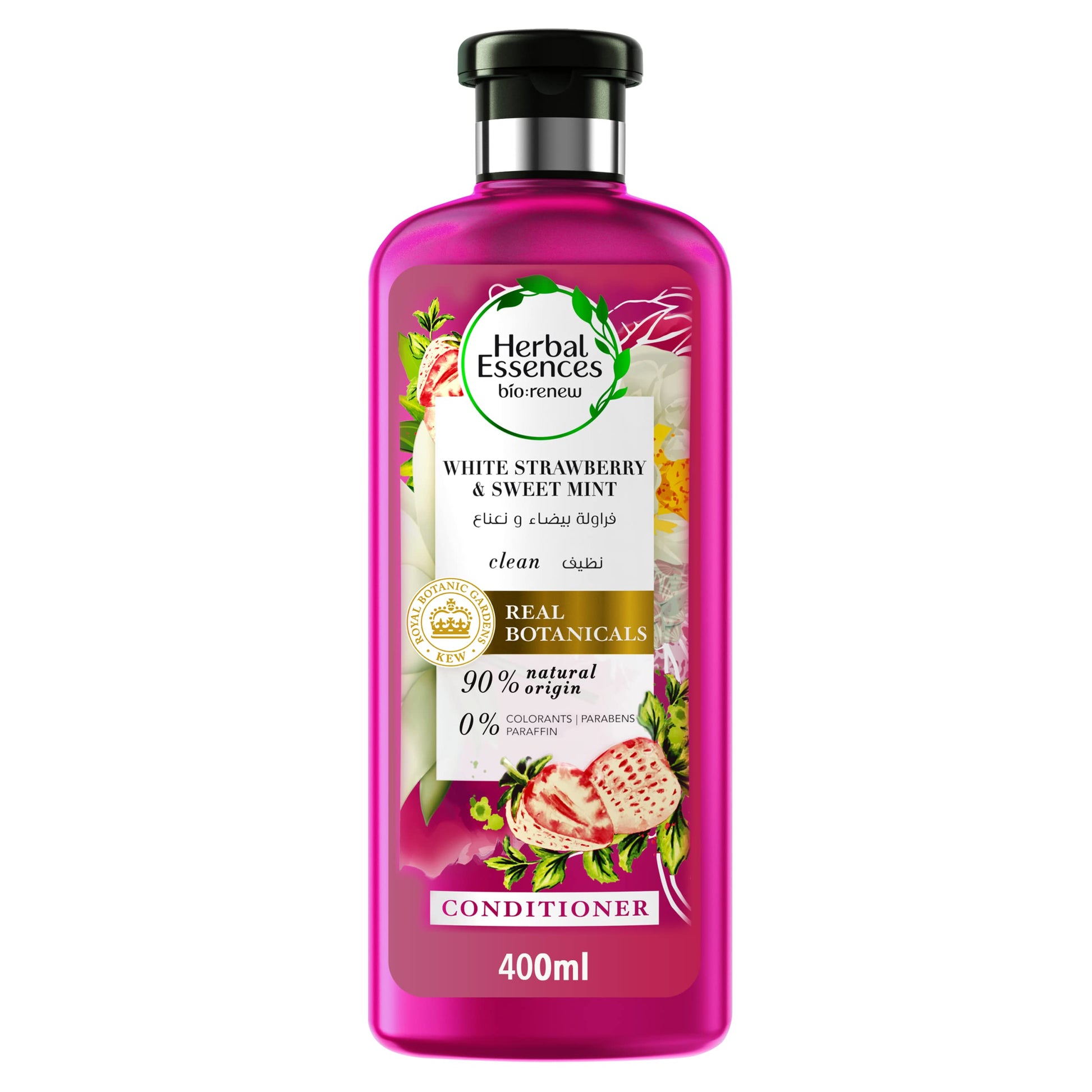 Herbal Essences Bio:Renew Clean White Strawberry & Sweet Mint Conditioner 400ml - هربل إيسنسز بلسم بالفراولة البيضاء النقية والنعناع الحلو سعة 400 مل