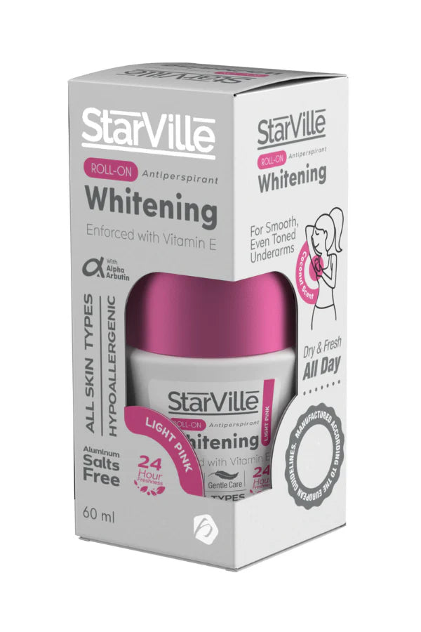 Starville Whitening Roll on Light Pink with Coconut Scent 60 ml - ستارفيل رول اون تفتيح و مزيل العرق برائحة جوزالهند