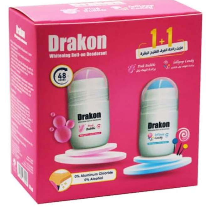 Drakon (pink bubble+ lollypop candy) deodorant roll on offer pack - داركون رول اون عرض 1+1